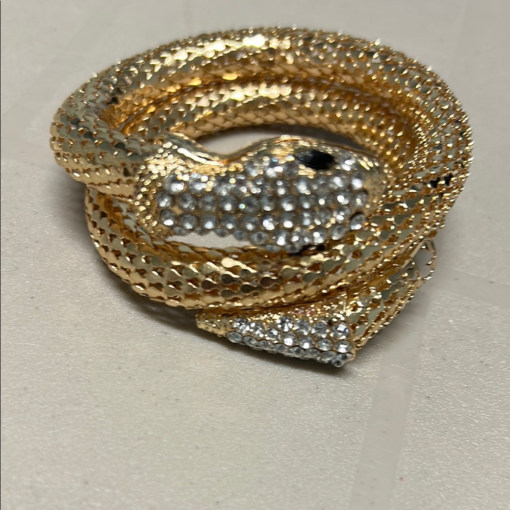 Gold tone and Silvery Serpent Bracelet with Sparkling Embellishments - Picture 4 of 12